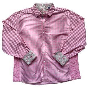 Robert Graham Shirt Men’s XXL Pink Checkered Plaid Flip Cuffs Classic Fit